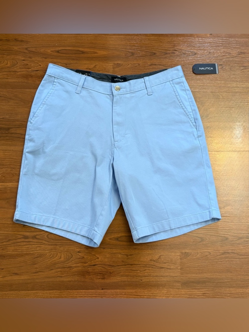 Nautica Men's Deck Shorts Size 33 Classic Fit Stretch Light Blue 8.5" Inseam NWT